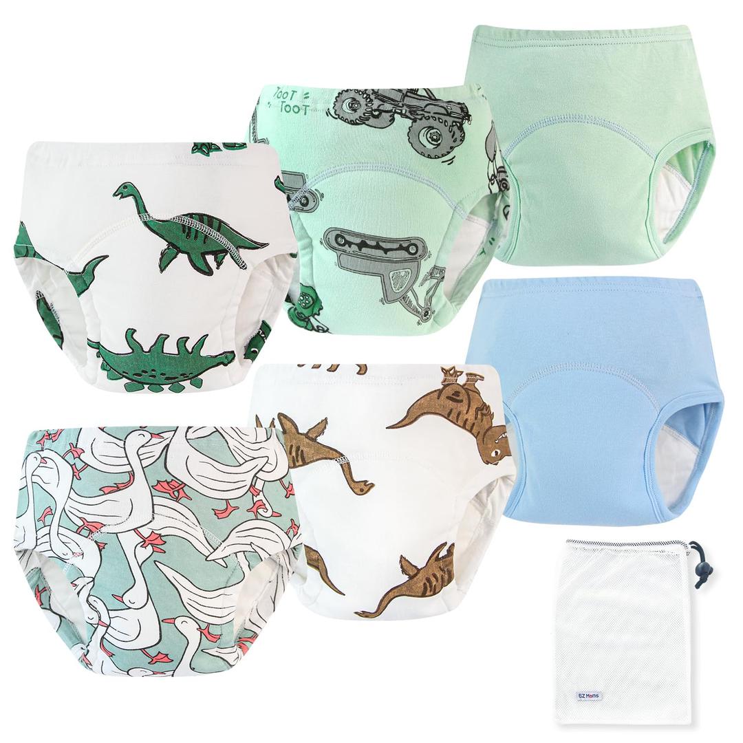 EZ Moms 6 Packs Absorption Toddler Potty Training Underwear for Boys 100% Cotton Toilet Training Pants 3T-4T Boys Leakproof Reusable Kid Confident Toddler Panties Pee Pants with Potty Sticker Chart