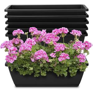 OSMOFUZE Window Box Planter, 6 Packs 17 Inches Rectangle Planters Box with Drainage Holes and Trays, Vegetable Planters for Windowsill Patio Garden Home Decor Porch Yard Dark Gray