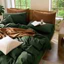 MooMee Bedding Duvet Cover Set 100% Washed Cotton Linen Like Textured Breathable Durable Soft Comfy (Solid Forest Green, King 104"x90")