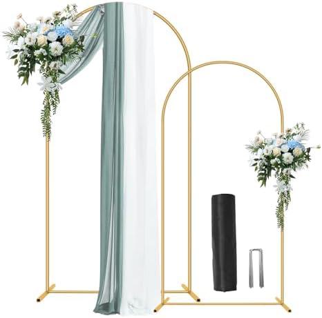 Metal Arch Backdrop Stand 7.2FT+6FT Wedding Arch Backdrop Stand Set of 2 Gold Arch Backdrop Stand for Party Wedding Ceremony Baby Shower Birthday Floral Balloon Decration