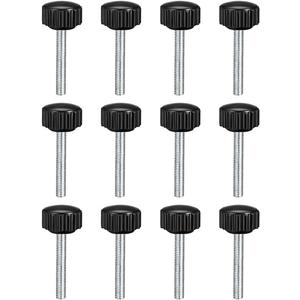 uxcell 12pcs Knurled Clamping Knobs M4 x 30mm Metric Zinc Plated Carbon Steel Male Thread Thumb Screw on Type 16mm Plastic Round Head Threaded Hand Bolt Stud Knobs Black