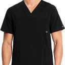 Cherokee Infinity Mens V-Neck Scrub Top Modern Fit, 3 Pockets, Rib-Knit Back Panels, Moisture-Wicking 360 Stretch CK900A (Black, XXL)