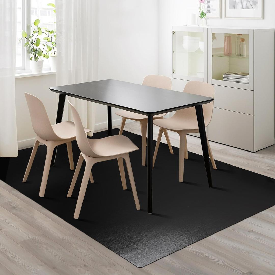 Vinyl Floor Mat for Home, Black Waterproof Area Mat for Under Dining Room Table, Sturdy Plastic Rug Protector for Kitchen, Living Room, Yard, Garage, Large Baby Play Mat (4'6')