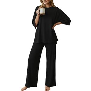 PATPAT Lounge Sets for Women Short Sleeve Pajama Set Soft Comfy Elastic Pjs 2 Piece Loungewear Outfits with Pockets, Medium 