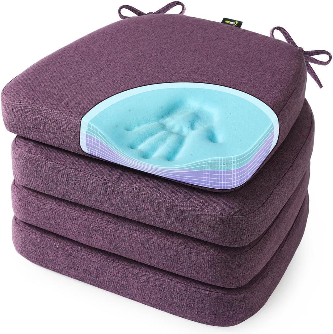 SUNROX Cooling Gel Memory Foam Chair Cushions, 2.6" Thick U-Shaped Dual-Layer Comfort Dining Chair Pads, Non Slip Seat Cushion with Ties for Indoor Kitchen Office 17"x16" Set of 4, Dusty Lavender