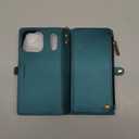 Defencase for iPhone 17 Pro Max Magnetic Wallet Case Compatible with Magsafe with RFID Blocking Zipper Card Holder for Women Men PU Leather Strap Detachable Case for iPhone 17 Pro Max 6.9", Blue Green