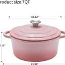7-QT Enameled Cast Iron Round Dutch Oven With Lid,Oven safe,Pink | Large enameled cast iron Dutch oven,Retains moisture,PFAS-free,500F,sourdough,braising/stews/roasting,Housewarming Gift