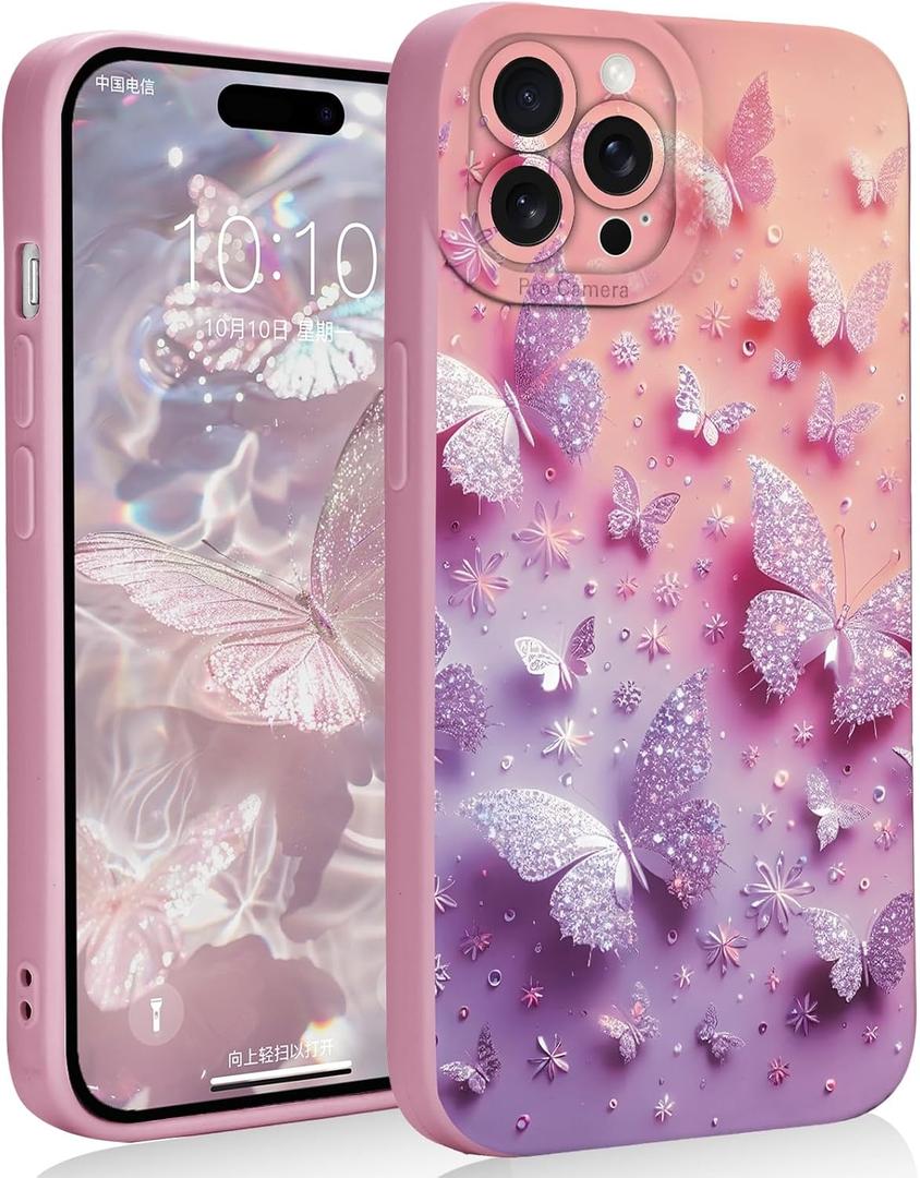 Cute Butterfly iPhone 15 Pro Max Case Aesthetic Shockproof Design Trendy Stylish Kawaii Phone Case Silicone Soft Shell Protective Cover with for Women Girls
