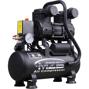 MZB 2.4 Gallon Ultra Quiet Air Compressor 110V/60Hz 1.2HP 5.65CFM, MAX 115PSI Steel Tanks Oil-Free 70dB Noise Level Air Compressor with Wheels for Spray Painting, Auto Repair, Carpentry Decoration