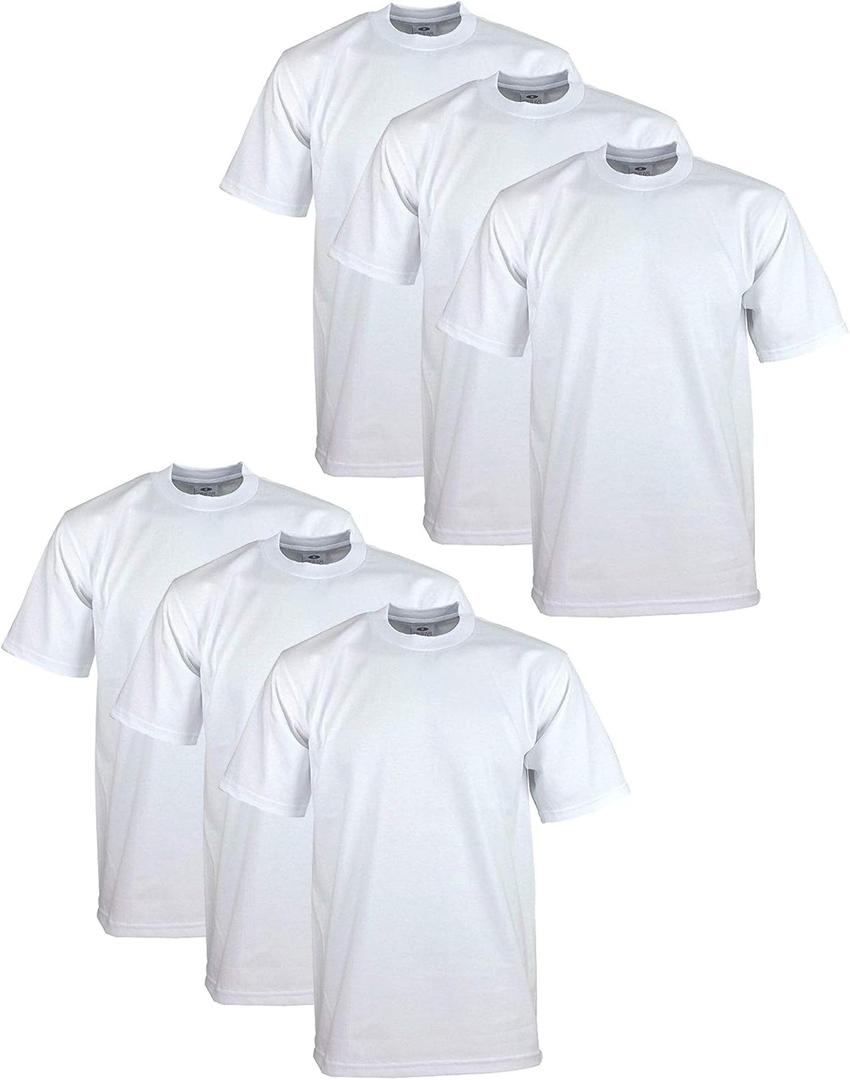 Pro Club Men's 6-Pack Heavyweight Cotton Short Sleeve Crew Neck T-Shirt (White, L)
