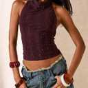 Verdusa Women's Y2k Tops Backless Shiny Halter Festival Party Club Outfits M