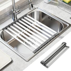 16.5" X 13" Roll Up Dish Drying RackOver The Sink Drying Rack 304 Stainless Steel Foldable Heat-Resistant Dishes Drainer for Kitchen and RV Sink Counter