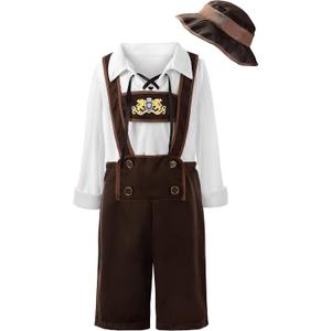 JerrisApparel Boys Oktoberfest Costume Halloween Cosplay Lederhosen Beer Festival Suit (7-8 Years, Brown)