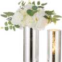 Glass Cylinder Vases Set of 2, Hewory Glittery Silver Vase for Centerpieces, Glass Hurricane Candle Holders for Pillar Floating Candle, Tall Round Vase for Wedding Anniversary Events Home Table Decor