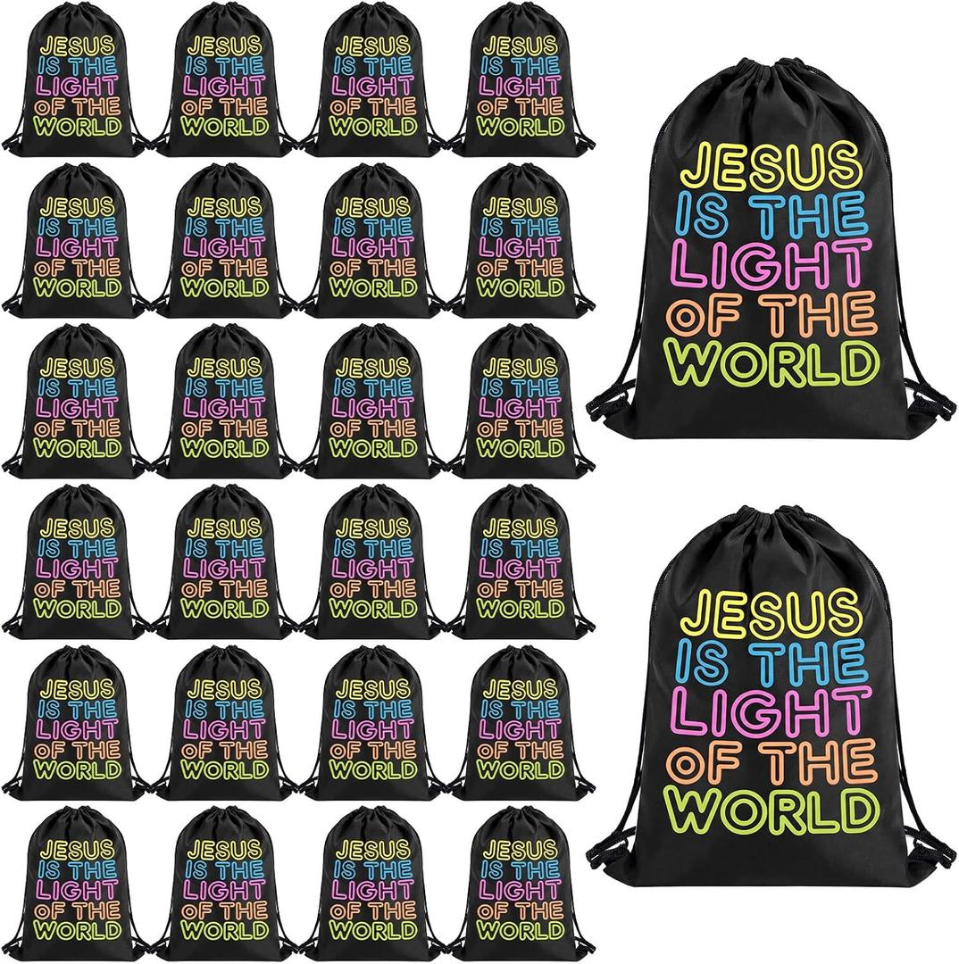 Kacctyen 25 Pack Vbs 2026 Christian Drawstring Backpack Jesus Is The Light 12 x 10 in Bag for Church Events Vacation Sunday