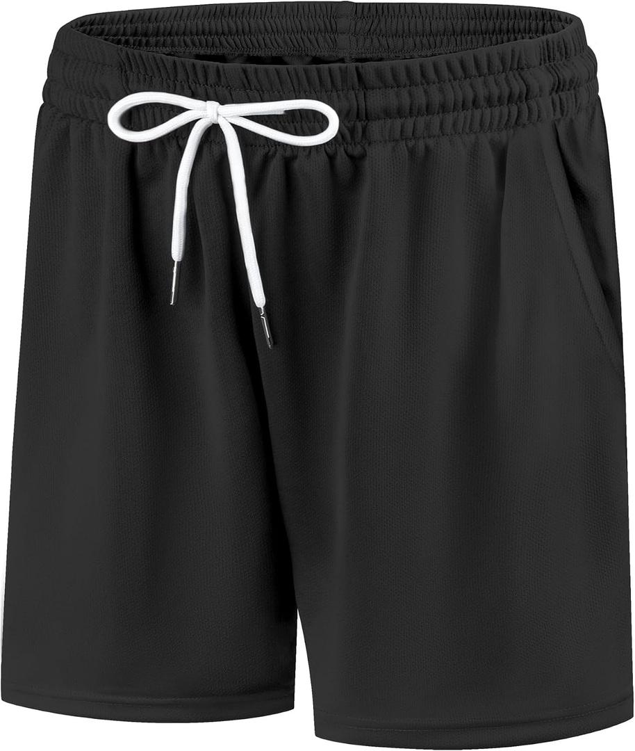 Boys Athletic Shorts Mesh Basketball Soccer Shorts Breathable Quick Dry Running Gym Shorts for Youth 16-18 Years (Black)