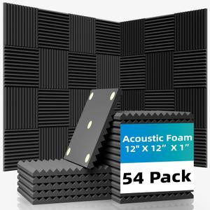 54 Pack Sound Proof Foam Panels |12"12"1" Quick-Recovery Soundproof Wall Panels | High Density Sound Dampening Panels for Home Studio |With Adhesive Stickers 270PCS