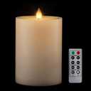 Flameless Pillar Candles Flickering with Remote Timer, Battery Operated LED Candles Up to 400 Hours, 3D Moving Flame Real Wax Candles, D4 x H6, Remote Included (Ivory, 4inx6in)
