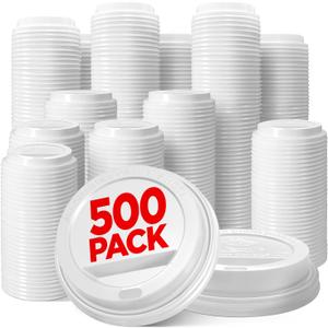 (500-Pack) Coffee Cup Lids - Disposable Coffee Lids for 8, 10, 12, 16, 20, & 24 oz Paper Cups, Dome for To-Go Beverages, Expresso, Tea, Hot Chocolate - White