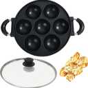 Japan large aperture takoyaki pan with glass cover,cake mold baking pan,fry eggs,Poffertjes pan,Appam pan,Banh khot pan,cupcake pan,takoyaki maker,Nonstick,0.95kg(7 Hole)