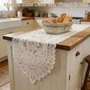 Tinsow 2 Pack Cotton Crochet Lace Rectangular Table Runner Dresser Scarf Doilies (Beige Without Tassels)