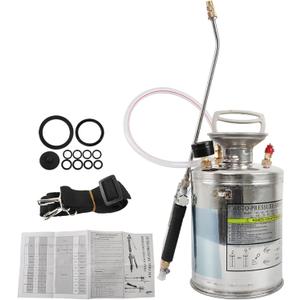 1 Gallon Stainless Steel Sprayer, 12 Wand & 3FT Reinforced Hose, Heavy Duty Hand Pump Sprayer with Pressure Gauge, Safety Valve and Adjustable Nozzle, for Lawn, Garden Watering (Silver-4L)