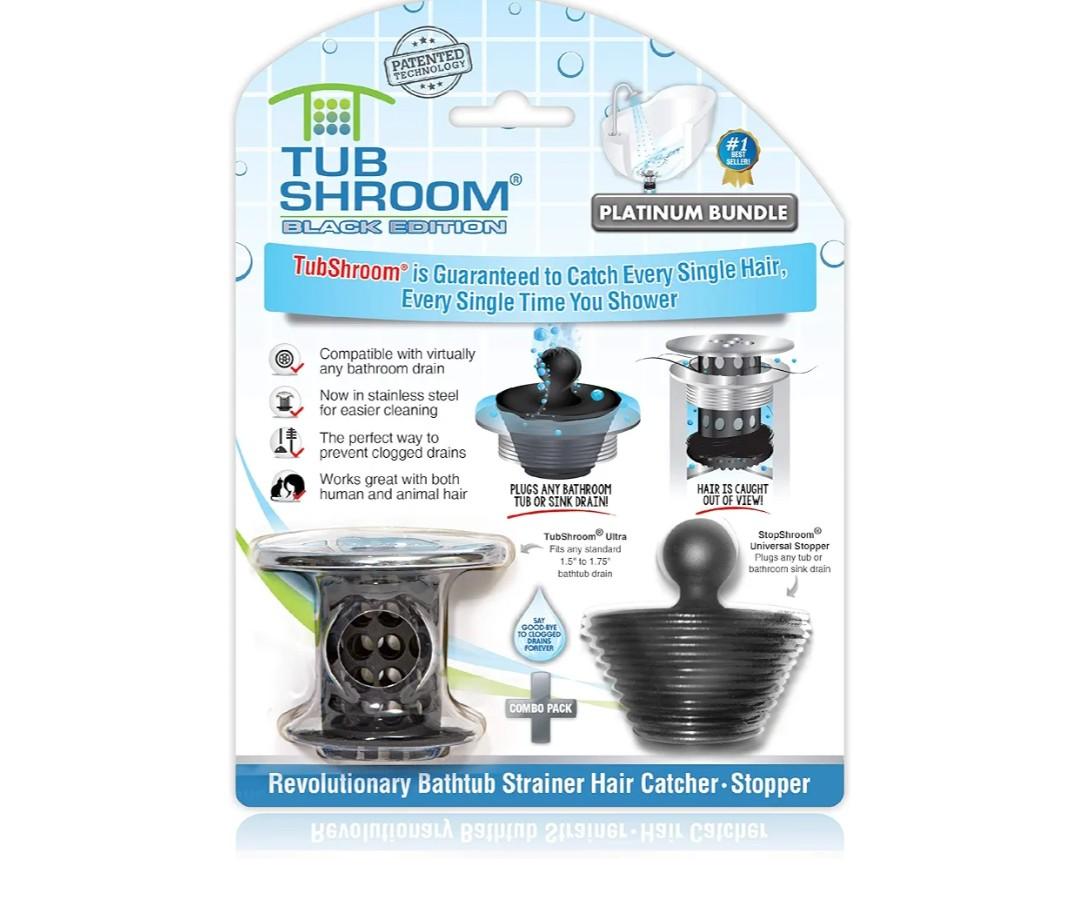 TubShroom Tub Drain Hair Catcher Combo Pack with Silicone Stopper, Black Chrome – Protector and for Bathroom Drains, fits any standard bathtub drain measuring 1.4” to 1.8” wide, Pack of 6