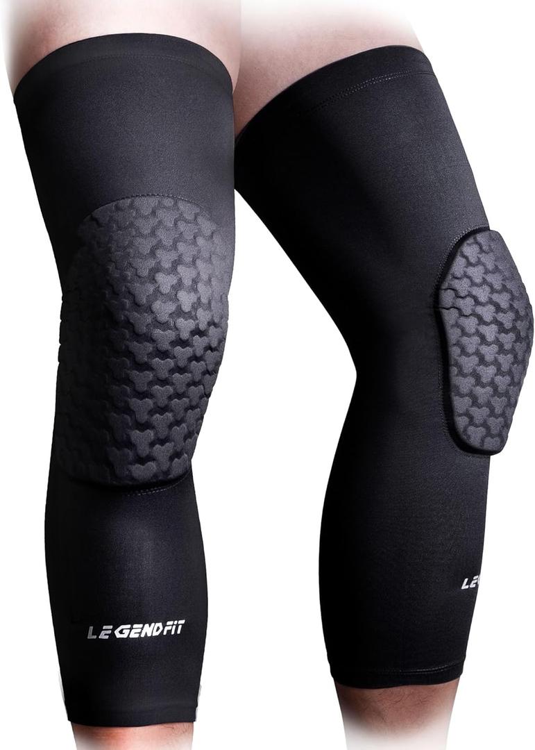 Basketball Long Knee Pads for Kids Youth Adults Padded Compression Leg Sleeves for Volleyball Football 1 Pair
 (Medium, Black)
