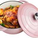 6 Quart Dutch Oven Enameled Cast Iron with Lid - Big Dual Handles - Oven Safe up to 500F - Classic Round Pot for Versatile Cooking Pink
