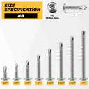 200-pack #8 x 3/4" Sheet Metal Screws, Stainless Steel 410 Truss Head Fast Self Tapping Screws, High Strength Wafer Head Screws, Bit Included