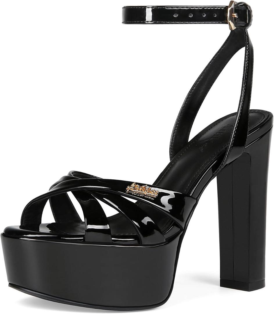 Platform High Heels for Women 5.3 Inch Chunky Block Heel Open Toe Sandals | Perfect for prom, weddings and summer events with stable platform design, cushioned footbed and stylish party look. (Black)