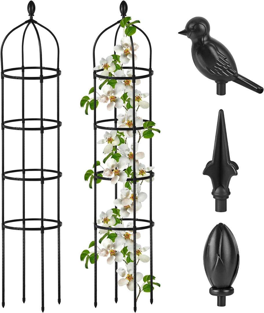 Garden Obelisk Trellis for Climbing Plants Outdoor 6 Ft Rose Bush Round Trellis for Pots Rustproof Metal Pipe with Plastic Coated Plant Flower Trellises for Clematis Vine Jasmine Support (Black)