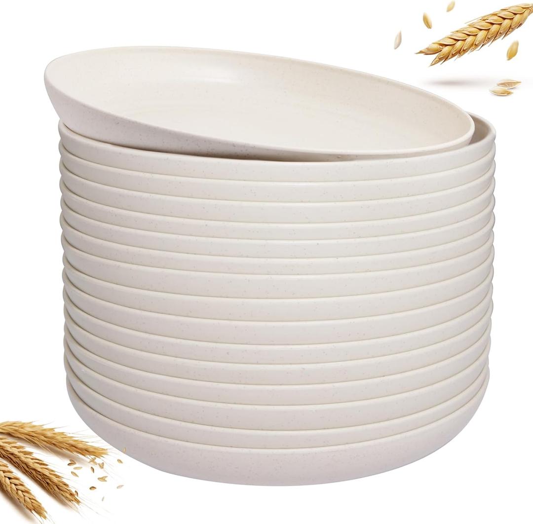 Supernal 16pcs Wheat Straw Plates,Unbreakable Dinner Plates Set,Microwave Dishwasher Safe,Lightweight Wheat Straw Plates,Party Plates Set,Beige Reusable Plates for Picnic,Birthday,Camping