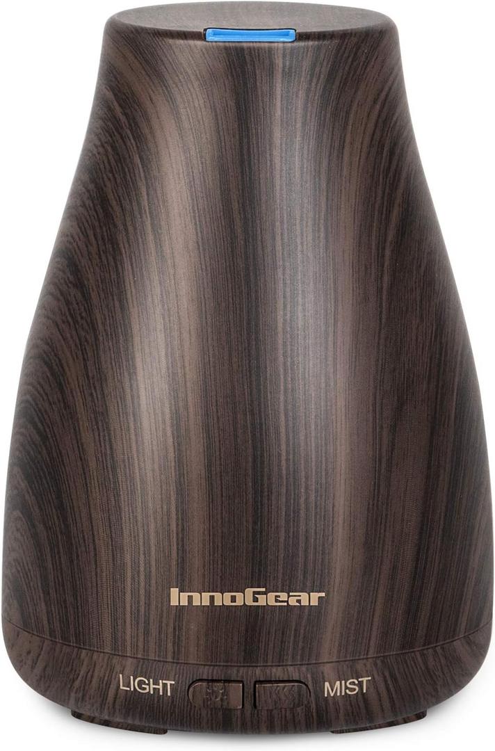 InnoGear Essential Oil Diffuser, Premium 5-in-1 Diffusers for Home Scent Aromatherapy Diffuser Air Desk Humidifier for Bedroom Large Room Office 7 Color LED 2 Mist Mode Waterless Auto Off, Brown