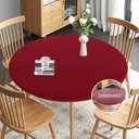 Obstal Fitted Round Red Table Cloth, Reversible Waterproof Stain Resistant Elastic Stretch Tablecloth, Wipe Clean Table Cover for Outdoor/Indoor Use, Fits Round Tables up to 40" - 44" Diameter