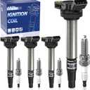 1PZ UFC-D8K Ignition Coil Pack UF596 and Iridium Spark Plugs 93501 Set of 4 Replacement for Toyota Prius Corolla Matrix V CT200H XD 1.8L L4 Compatible with 90919-02258