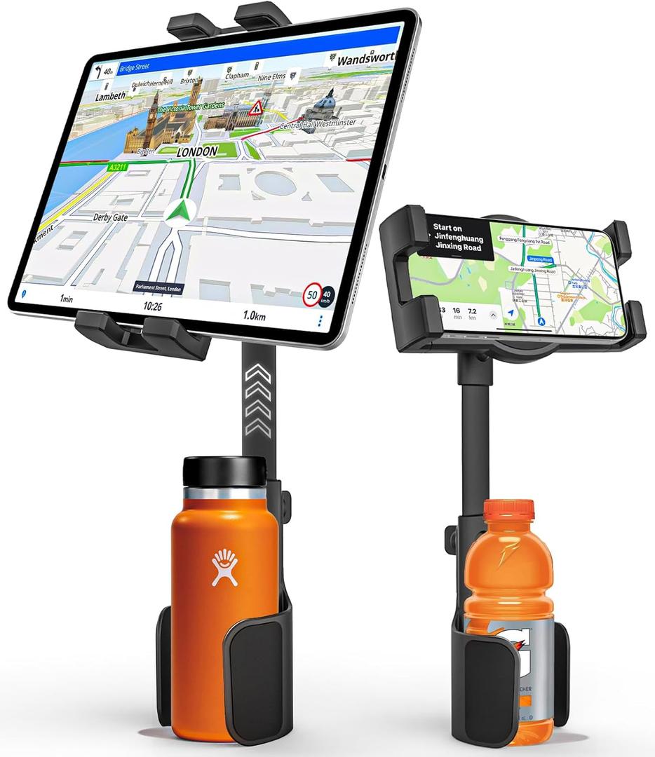 GDZN Tablet Holder for Car Cup Holder - [Bottle Friendly] Car/Truck Cup Holder Tablet Mount, Sturdy Cup Stand Expander with Adjustable Arm for iPad Pro 12.9, Galaxy Tab/Z Fold, 4.7-13" Devices