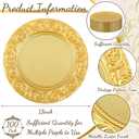 FoldTier 100 Set Antique Charger Plates with Napkins Set 13 Inch Plastic Round Chargers Bulk Embossed Rim Dinner Plates Elegant Guest Towels for Wedding Party Event Table Decoration Setting (Gold)