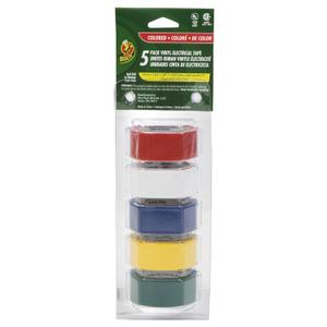 Duck Brand Multi-Purpose Electrical Tape, 0.75-Inch-by-12-Feet, 5-Rolls, Assorted, 5-Pack, Colors May Vary, 60 Foot (280303)
