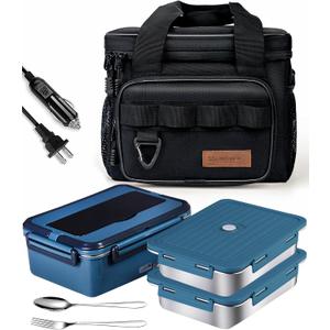 Electric Lunch Box Food Heater 80W Heated LunchBoxes for Adults Work/Car/Truck/Home, 1.8L Portable Food Warmer Heating Lunchbox with Insulated Lunch Bag 12V 24V 110V