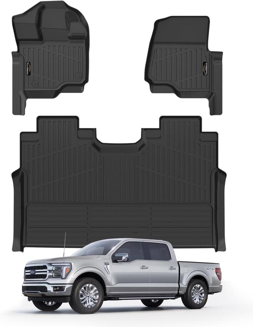 Floor Mats Custom Fit for Ford F150/F-150 2025 2015-2024 SuperCrew Cab (Includes 22-24 Lightning Models) All Weather TPE Rubber Floor Liners Anti-Slip Full Set for Ford F-150 2025 Accessories