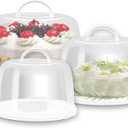 3 Pack Round Cake Carrier Set, 12/8/9 inch Portable Cake Transport Container with Lid and Handle, Cake Holder with Cover Storage Container for Bundt Cakes Cupcakes & Desserts