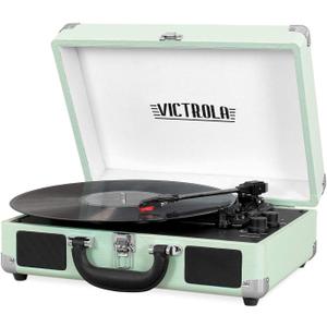 Victrola Journey Bluetooth Portable Suitcase Record Player  with Built-in Speakers, 3 Speed Vinyl Record Player, RCA Out, Headphone Jack (Mint)