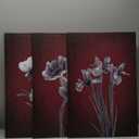Rustic Wall Art Burgundy Black and White Floral Pictures Vintage Canvas Paintings Rustic Farmhouse Flower Artwork Framed Prints Ready to Hang for Bathroom Bedroom Office 16x24 Inch, 3 Panels