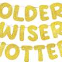 Fulmoon Set of 3 Pre Strung Older Wiser Hotter Glitter Banner Funny Birthday Banner for Women 30th 40th 50th 60th 70th 80th Birthday Party Decorations Sign Gift(Gold)