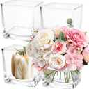 LDHHYH 4 Pack 6 x 6 x 6 Inch Square Glass Vases, Clear Square Vases for Centerpiece, Cube Flower Vase for Candle Holder Events Wedding Party Home Decoration