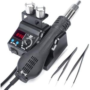 WEP 8858-V Hot Air Rework Station Kit with Compact Size, Integrated Nozzle Holder, 3 Nozzles, 2 Tweezers, Adjustable Temperature& Air Volume, PID Program, °C/°F Conversion and More