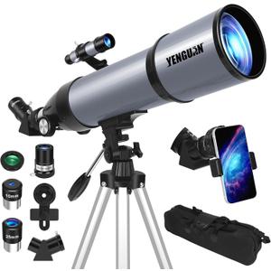 Telescope for Adults & Kids 80mm Aperture 600mm, Telescope for Adults High Powered, Beginners in Astronomy to See Planet, with Phone Adapter and Moon Filter, Carry Bag, Gray