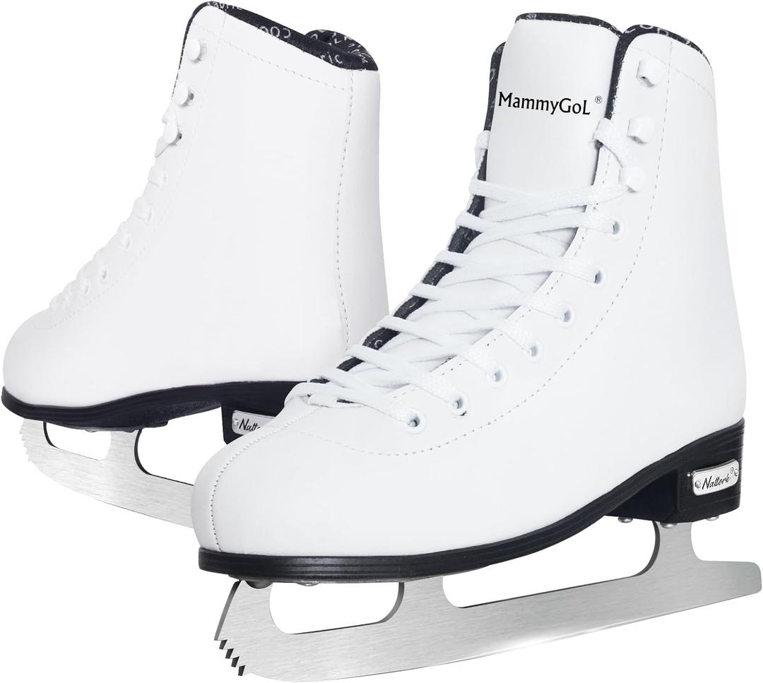 MammyGol Womens/Misses/Girls Lace up Light Support Ice Figure Skates Women, Size Women 10/Men 9 (White)