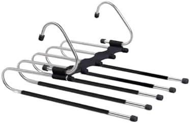 Pants Storage Rack Stainless Steel Retractable Trouser Rack Folding Multi-Functional Multi-Layer Hanger Home Storage Clothes Drying Set of 2(Black)